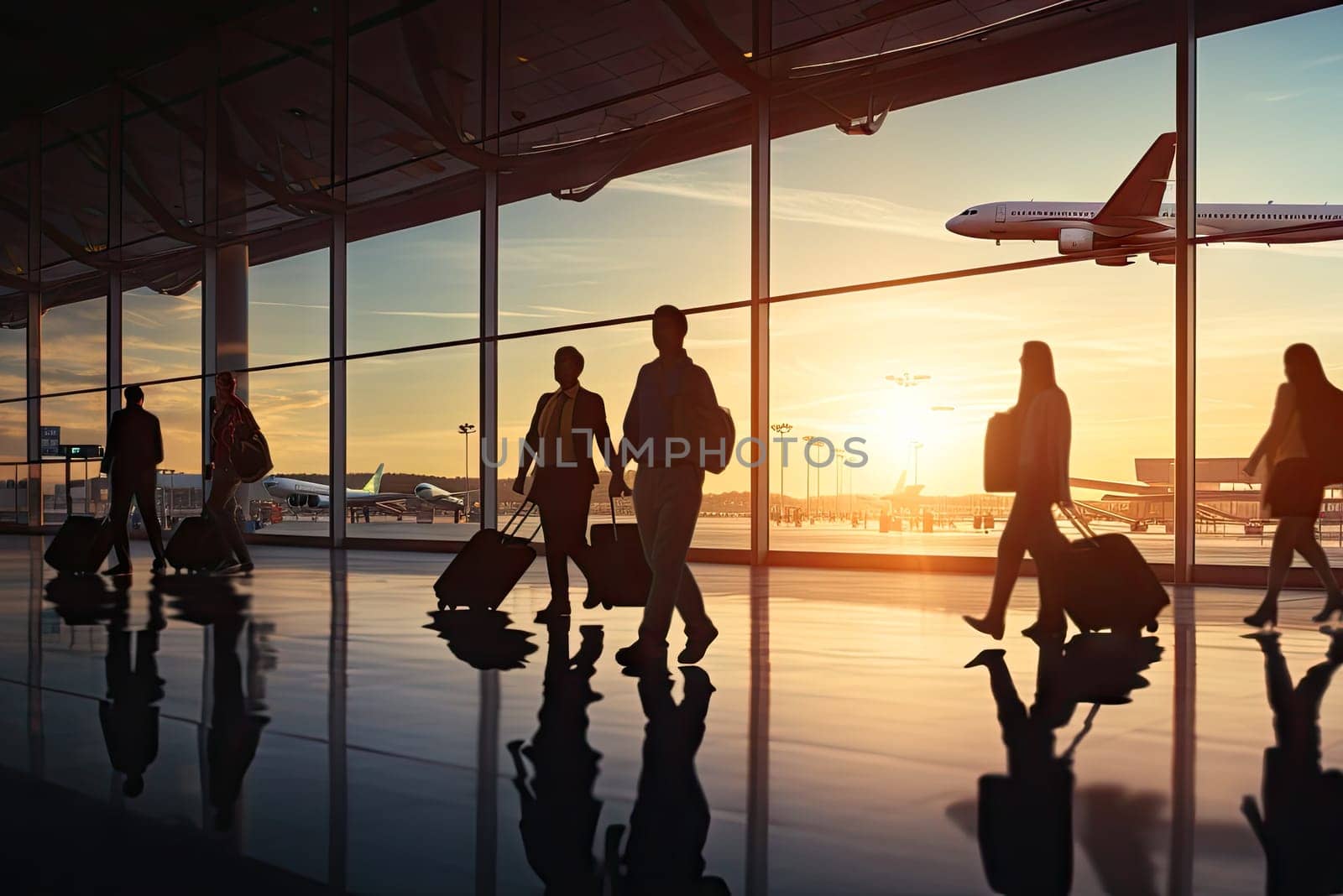 Silhouettes of people at airport by simpson33