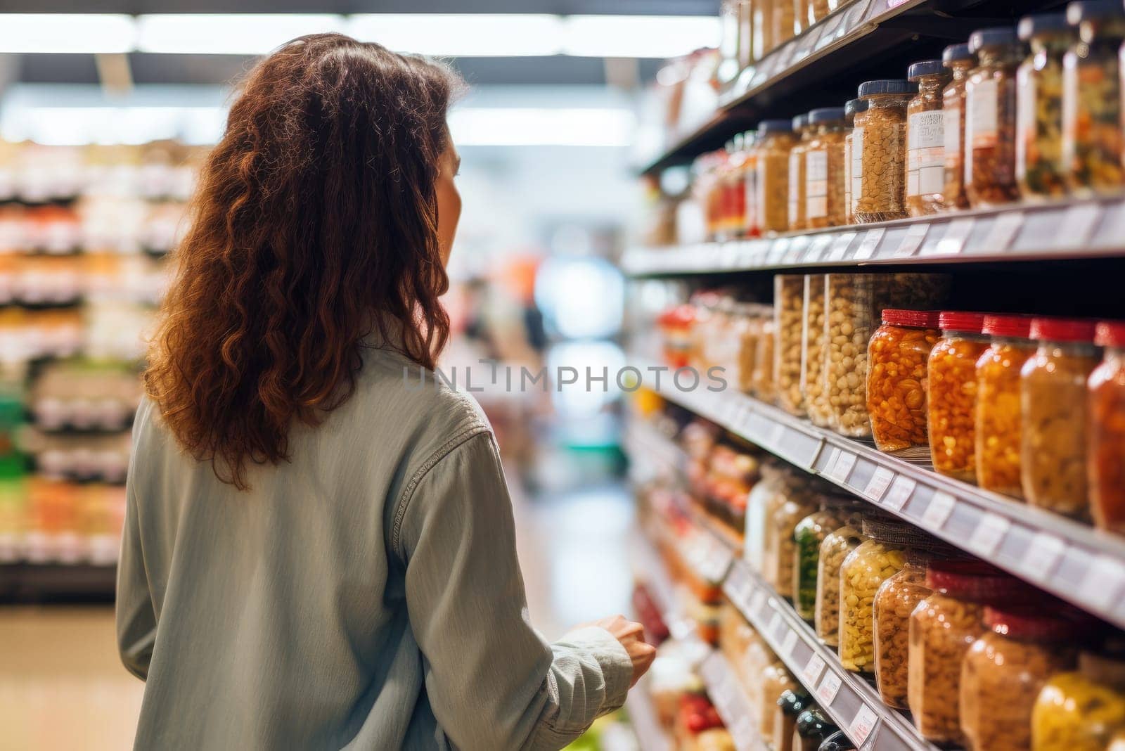 Woman shopping in grocery, supermarket, generative AI