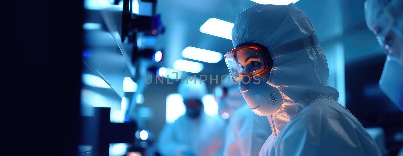 Scientist with protective mask working in laboratory