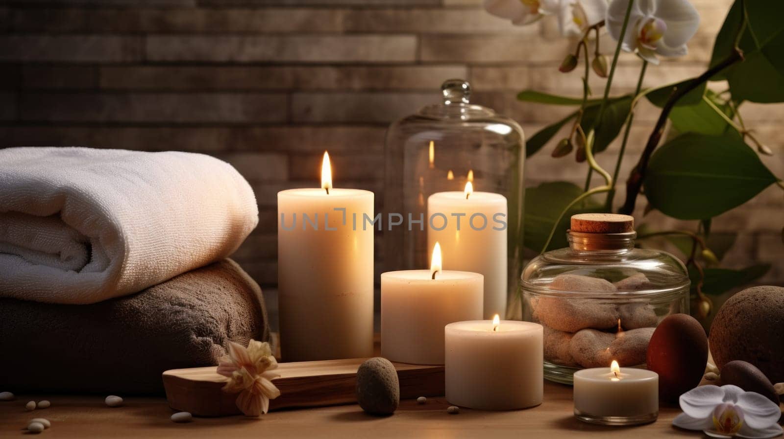 Spa still life with candles, generative AI