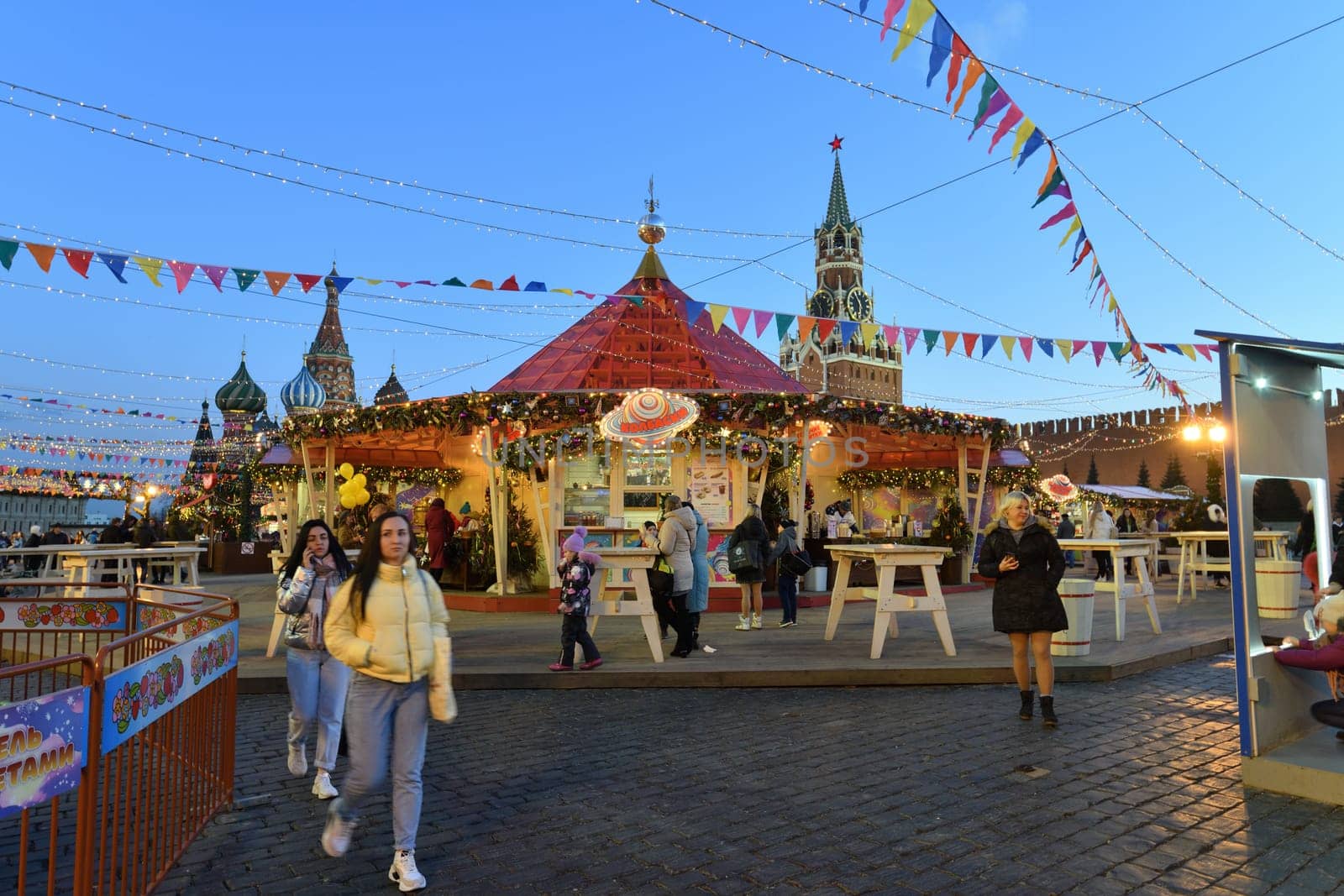 Moscow, Russia - FEB 21. 2020. New Year's GUM fair on the Red Square