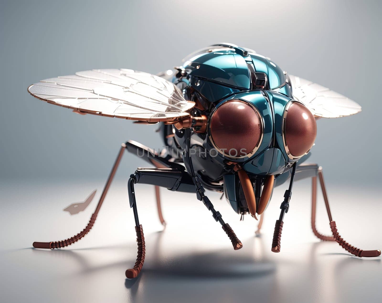 Tiny mechanical fly. AI generated