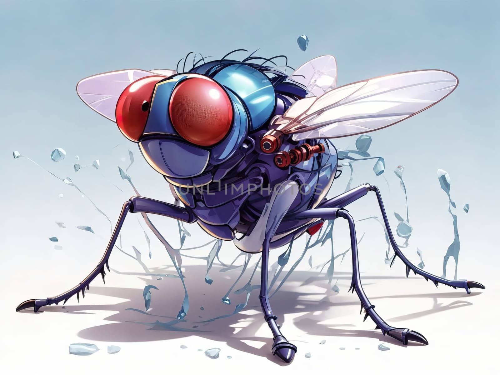 Tiny mechanical fly. AI generated