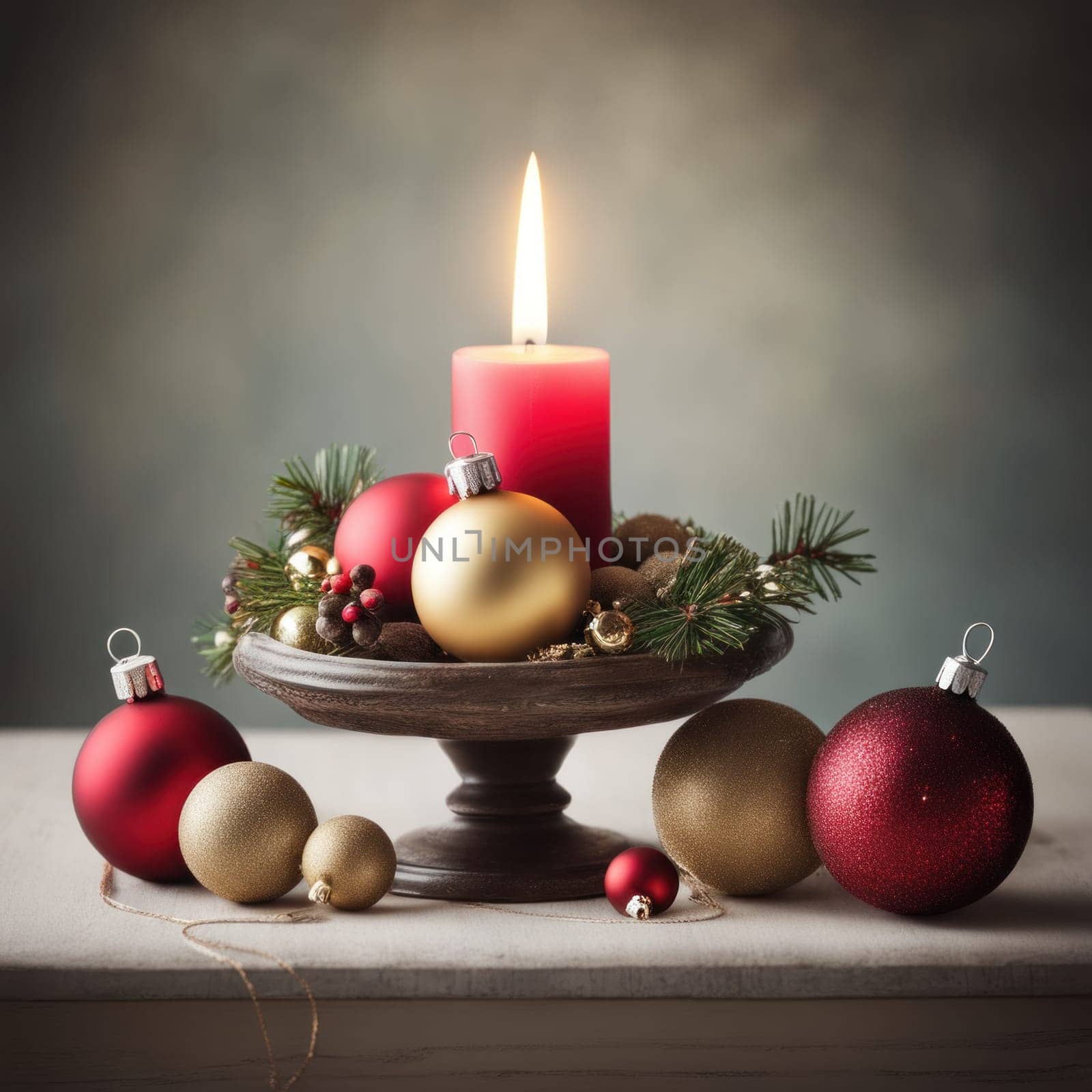 Home is decorated with Christmas ornaments, and gift boxes, as well as a light decoration with candles.