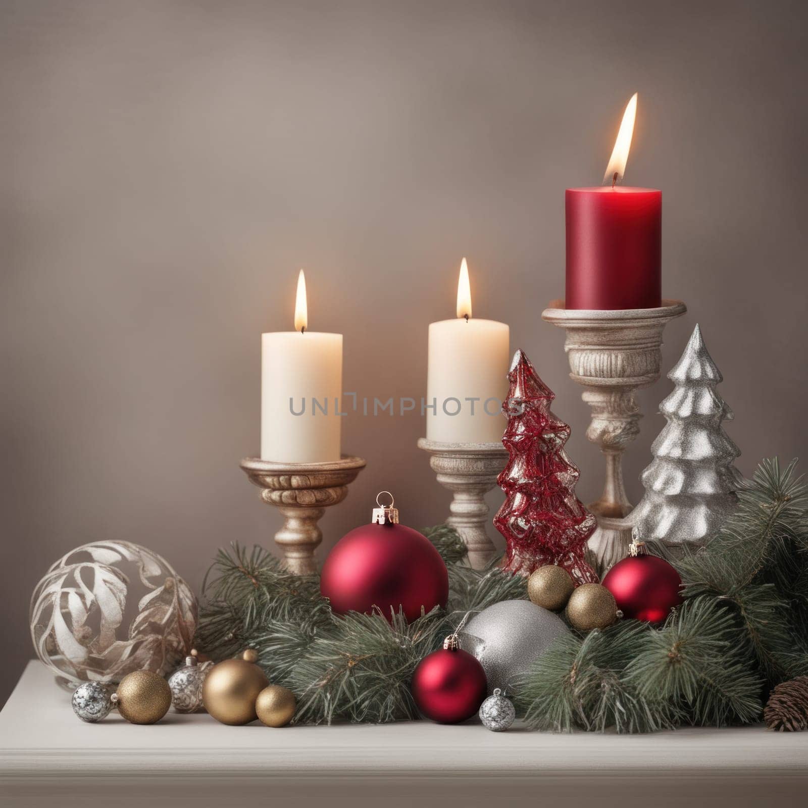 Home is decorated with Christmas ornaments, and gift boxes, as well as a light decoration with candles.