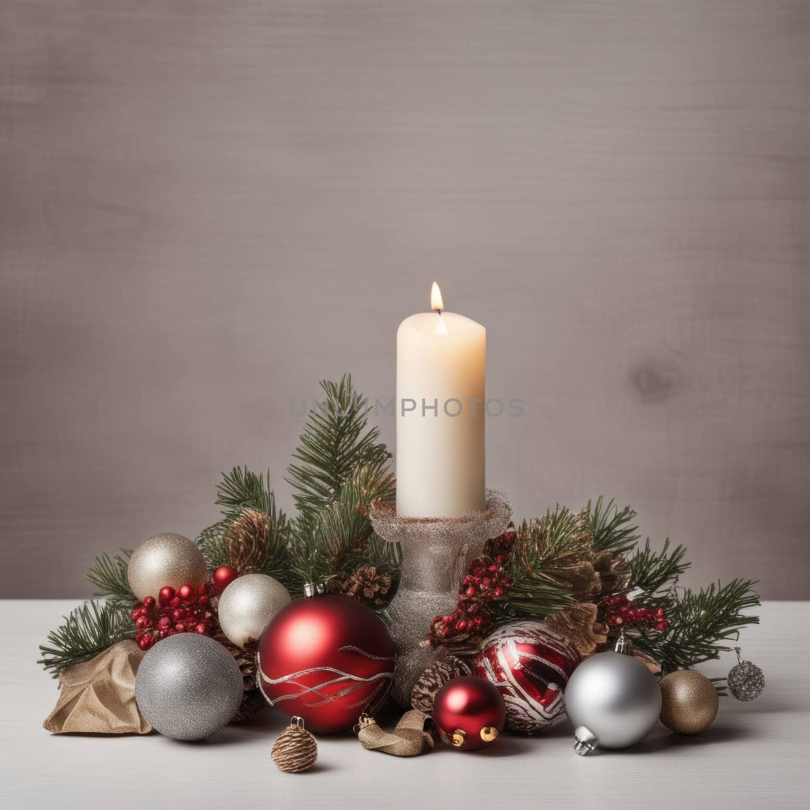 Home is decorated with Christmas ornaments, and gift boxes, as well as a light decoration with candles.