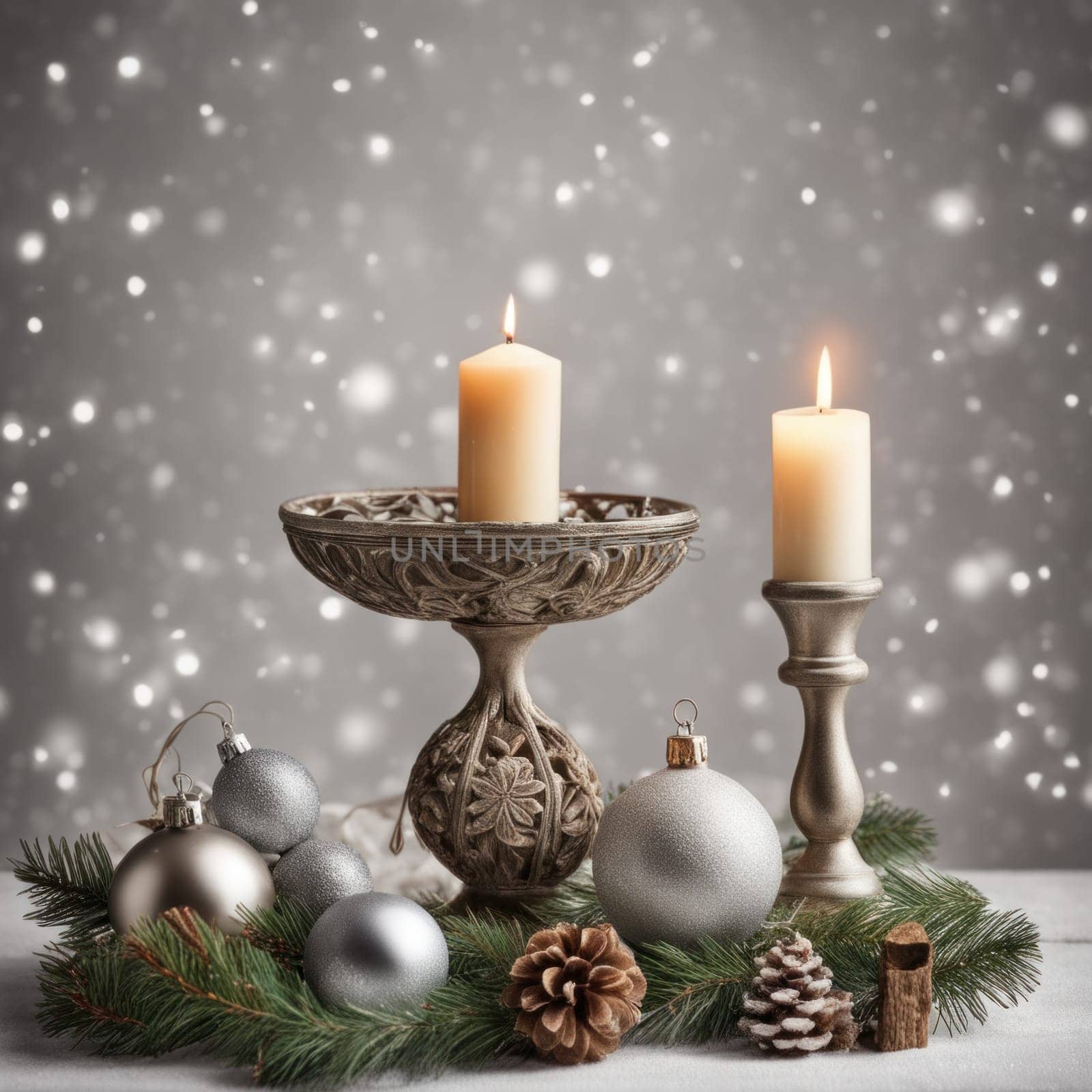 Home is decorated with Christmas ornaments, and gift boxes, as well as a light decoration with candles.