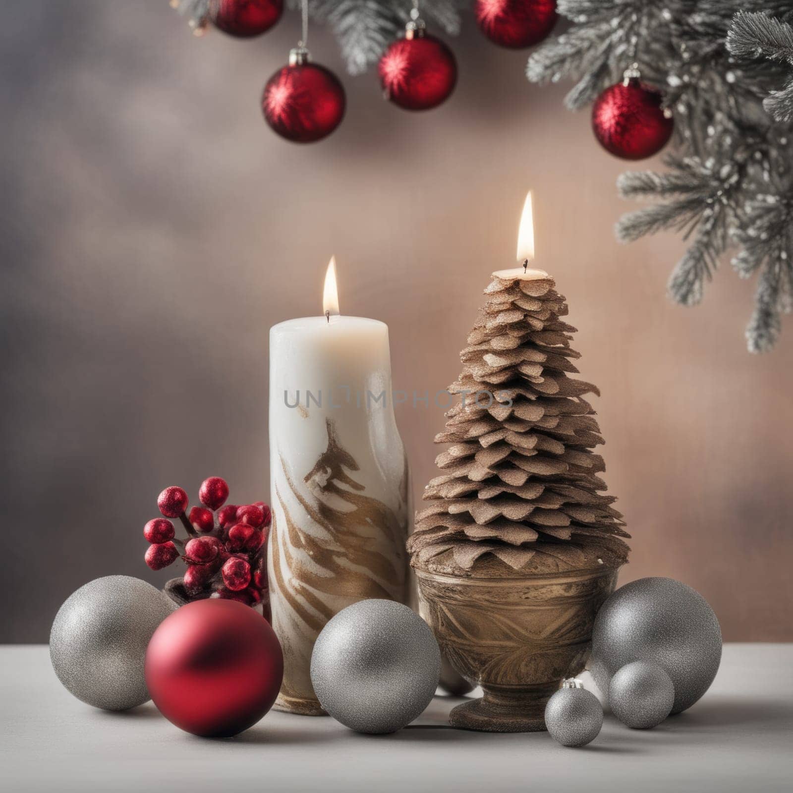 Home is decorated with Christmas ornaments, and gift boxes, as well as a light decoration with candles.