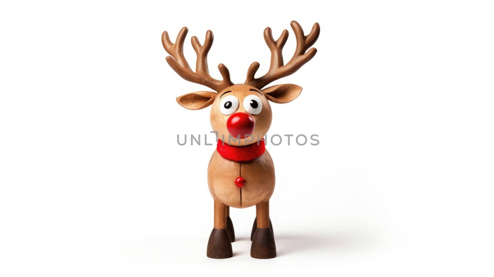 Cute fluffy vintage toy with a red bow on white background. Christmas gift for kids.