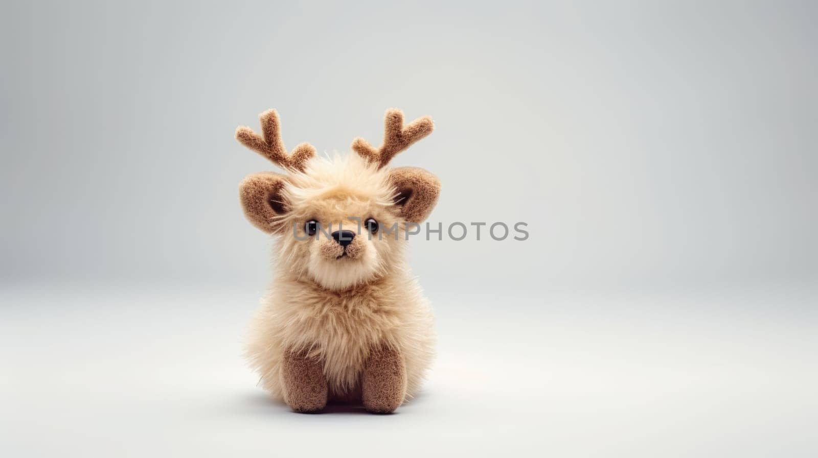 Cute fluffy vintage toy with a red bow on white background. Christmas gift for kids.