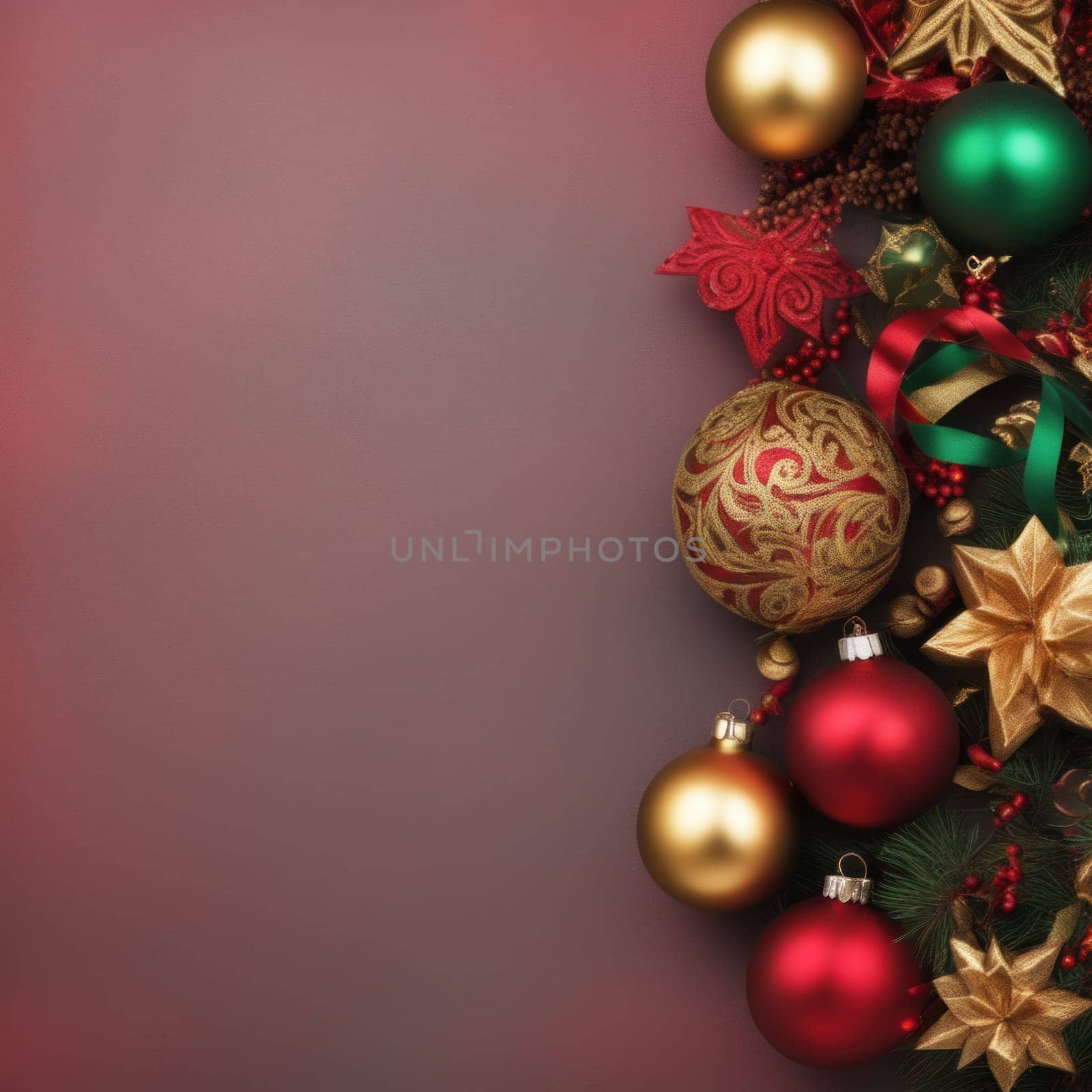 Close-UP of Christmas Tree multicolor Ornaments against a Defocused Lights Background