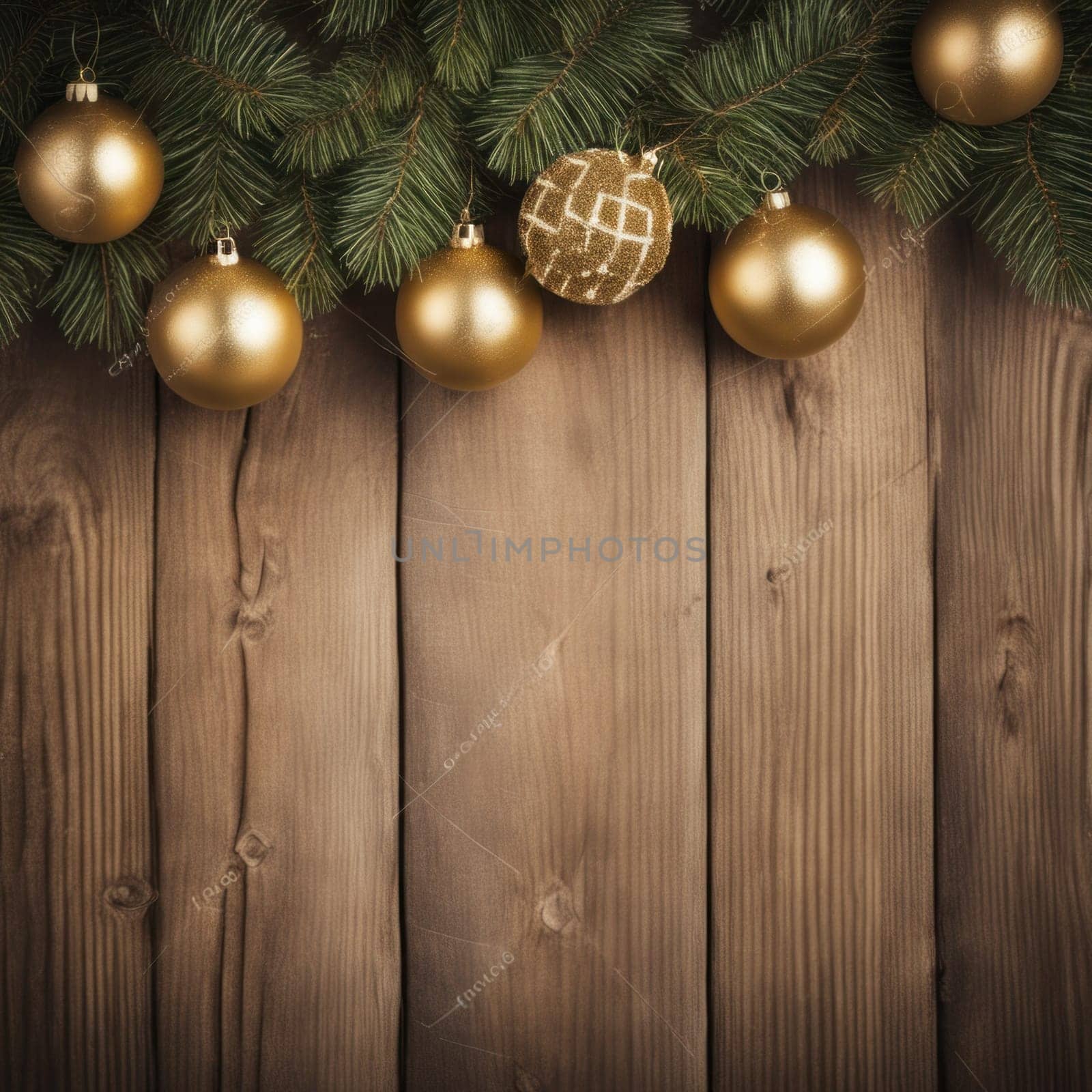 Close-UP of Christmas Tree, Red and Golden Ornaments against a Defocused Lights Background