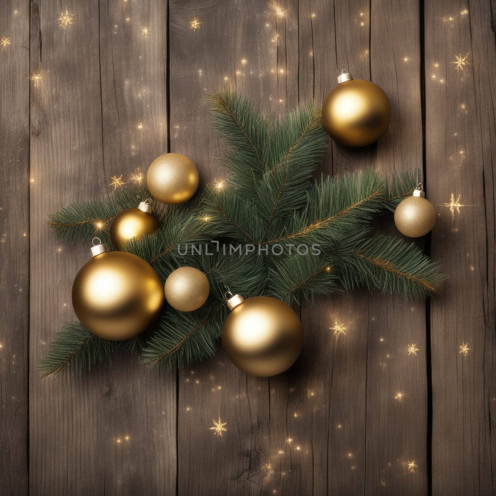 Close-UP of Christmas Tree, Gold Ornaments against a Defocused Lights Background by shaadjutt36