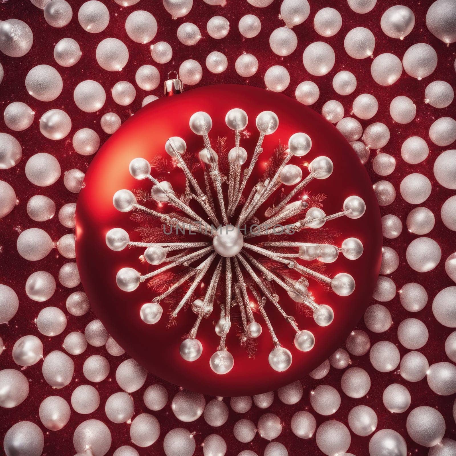 Close-UP of Christmas Tree, Red and Golden Ornaments against a Defocused Lights Background