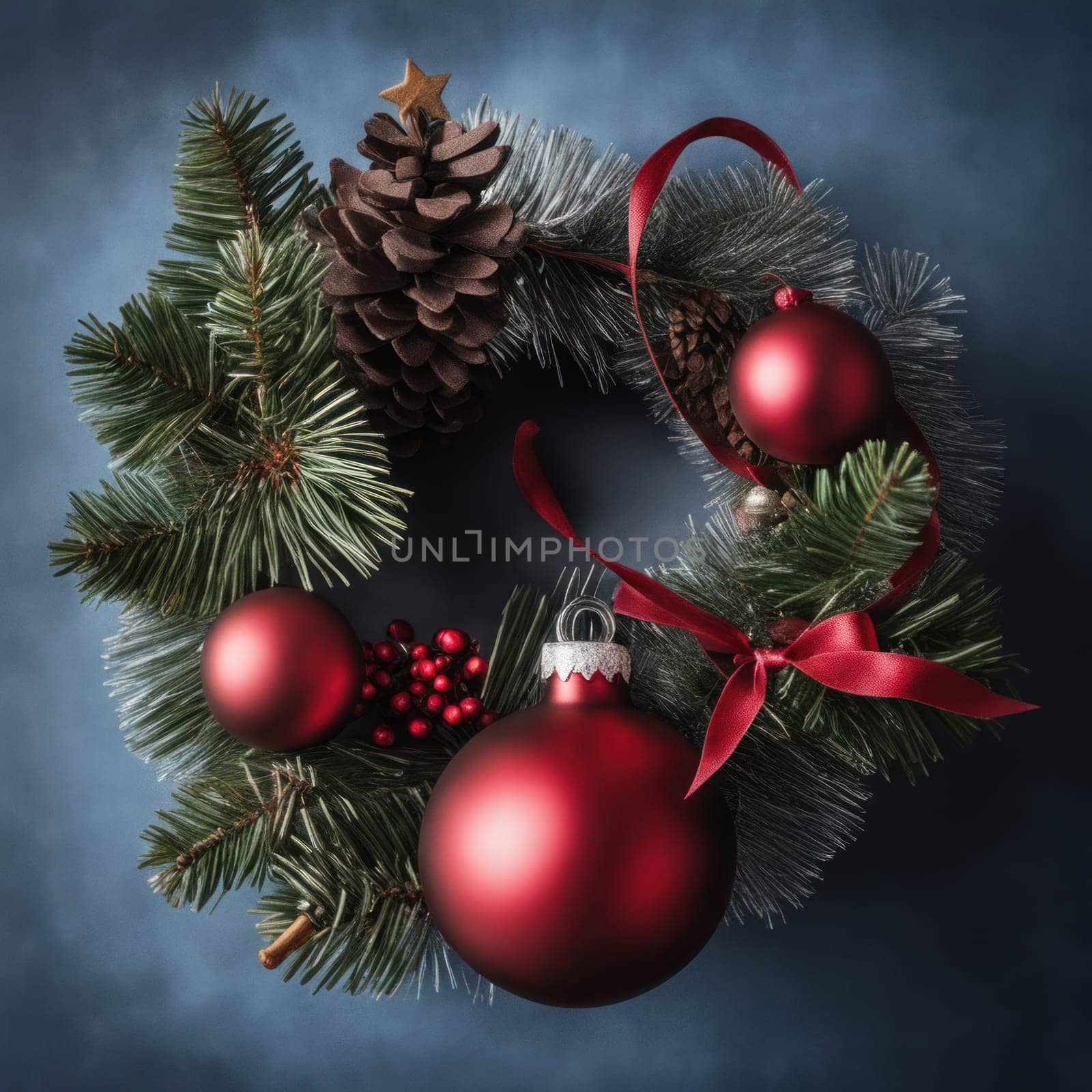 Close-UP of Christmas Tree, Red Ornaments against a Defocused Lights Background by shaadjutt36