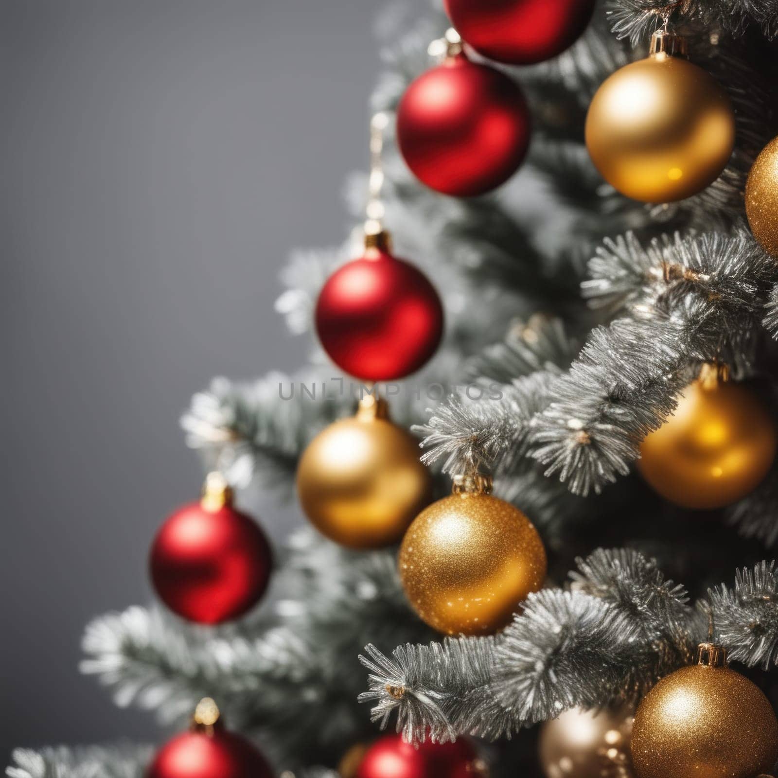 Close-UP of Christmas Tree, Red and Golden Ornaments against a Defocused Lights Background by shaadjutt36