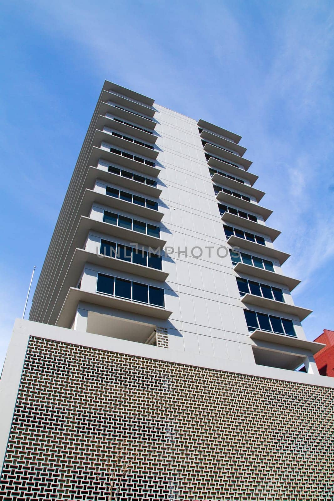 Upward View of Modern High-Rise and Blue Sky in Fort Wayne, Indiana by njproductions