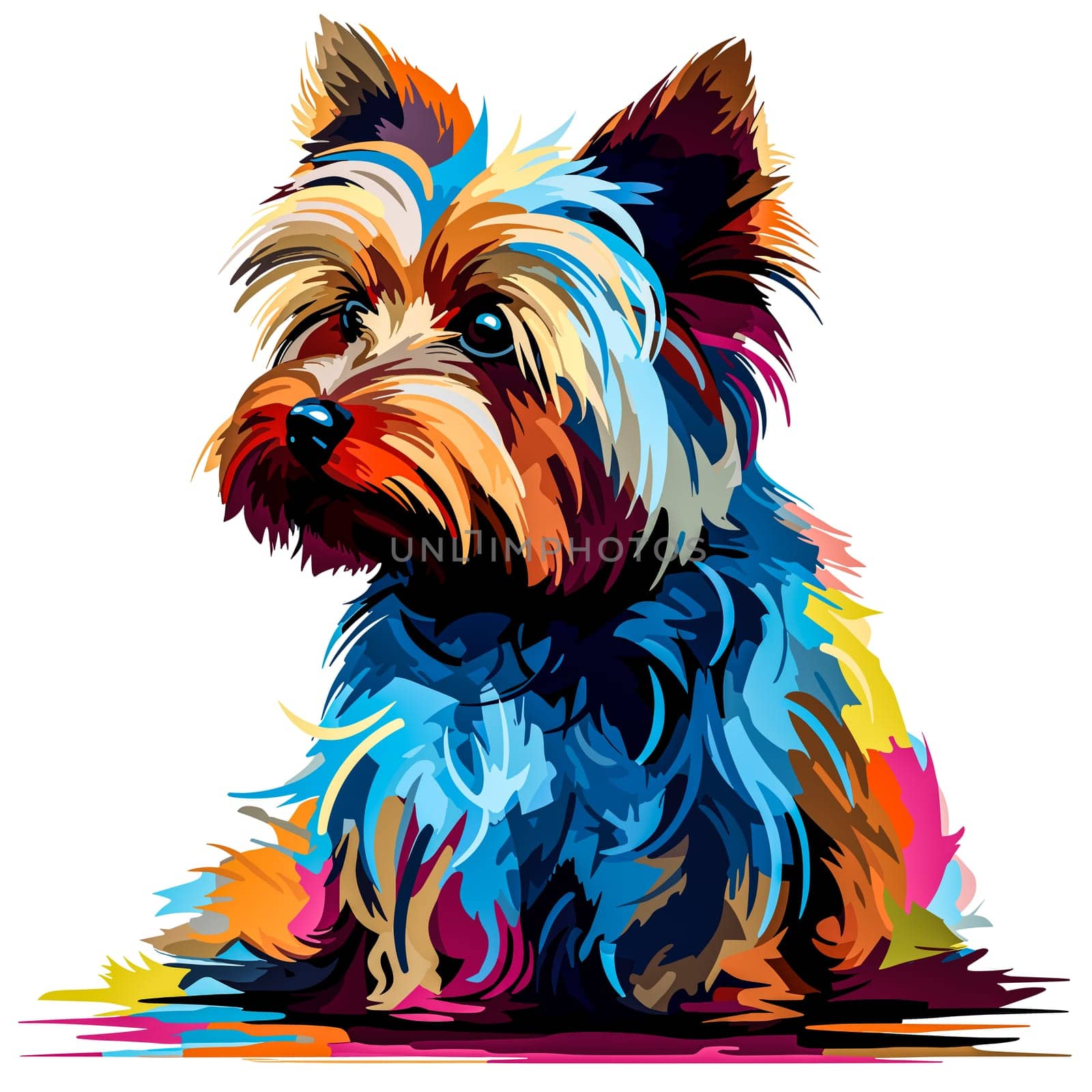 Yorkshire terrier in vector pop art style on white background. Template for t-shirt, poster, sticker, etc. 