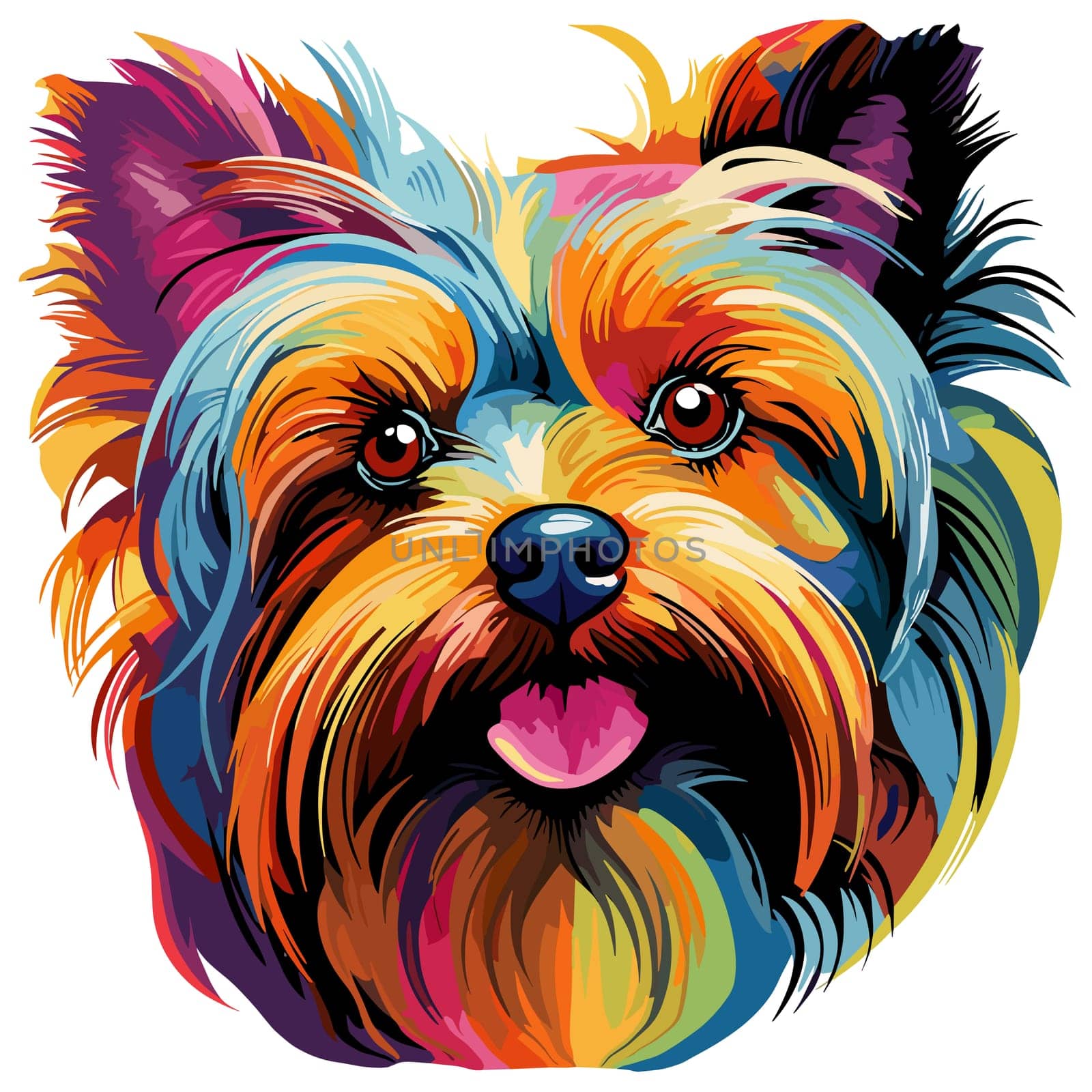 Yorkshire terrier in vector pop art style on white background. Template for t-shirt, poster, sticker, etc. 