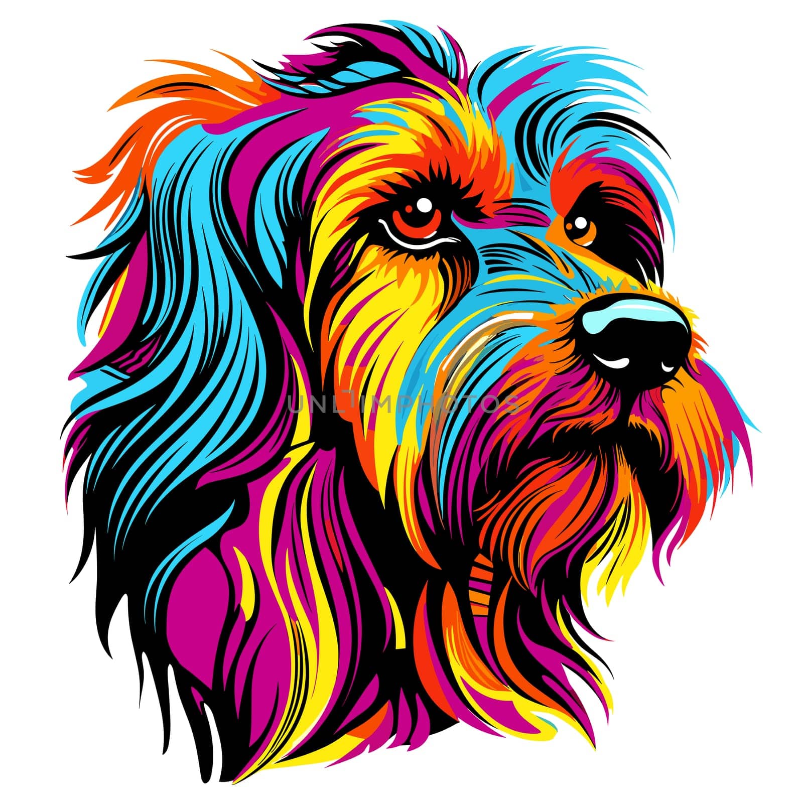 Yorkshire terrier in vector pop art style on white background. Template for t-shirt, poster, sticker, etc. 
