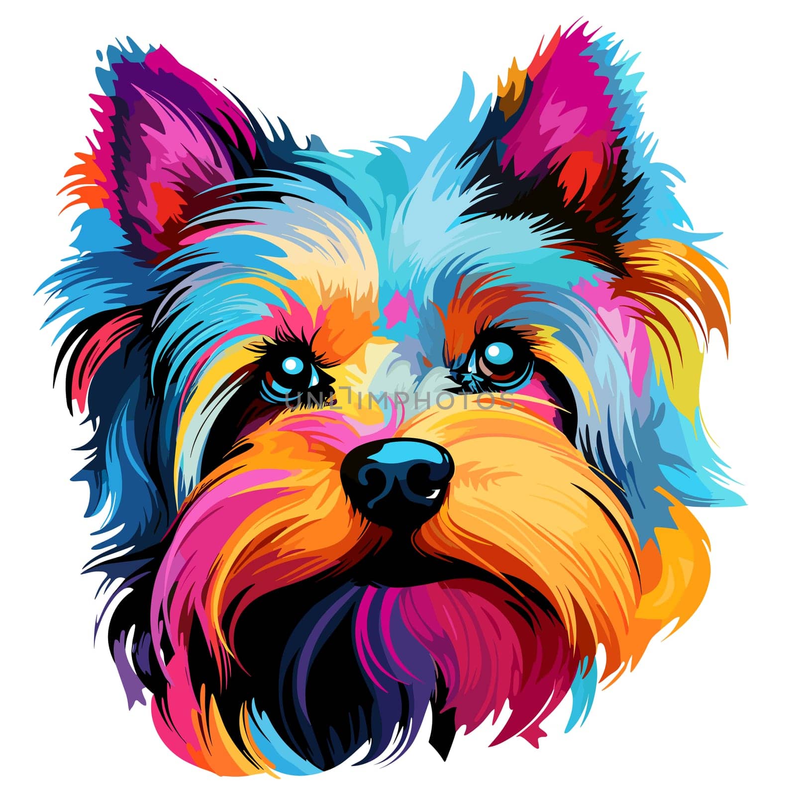 Yorkshire terrier in vector pop art style on white background. Template for t-shirt, poster, sticker, etc. 