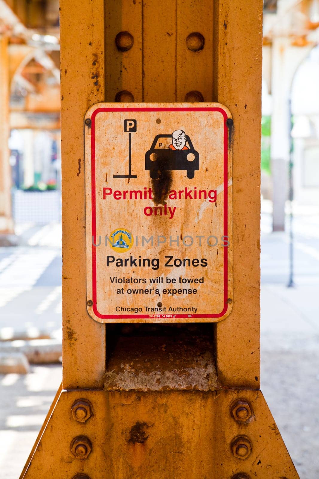 Weathered Permit Parking Sign in Urban Chicago Setting by njproductions