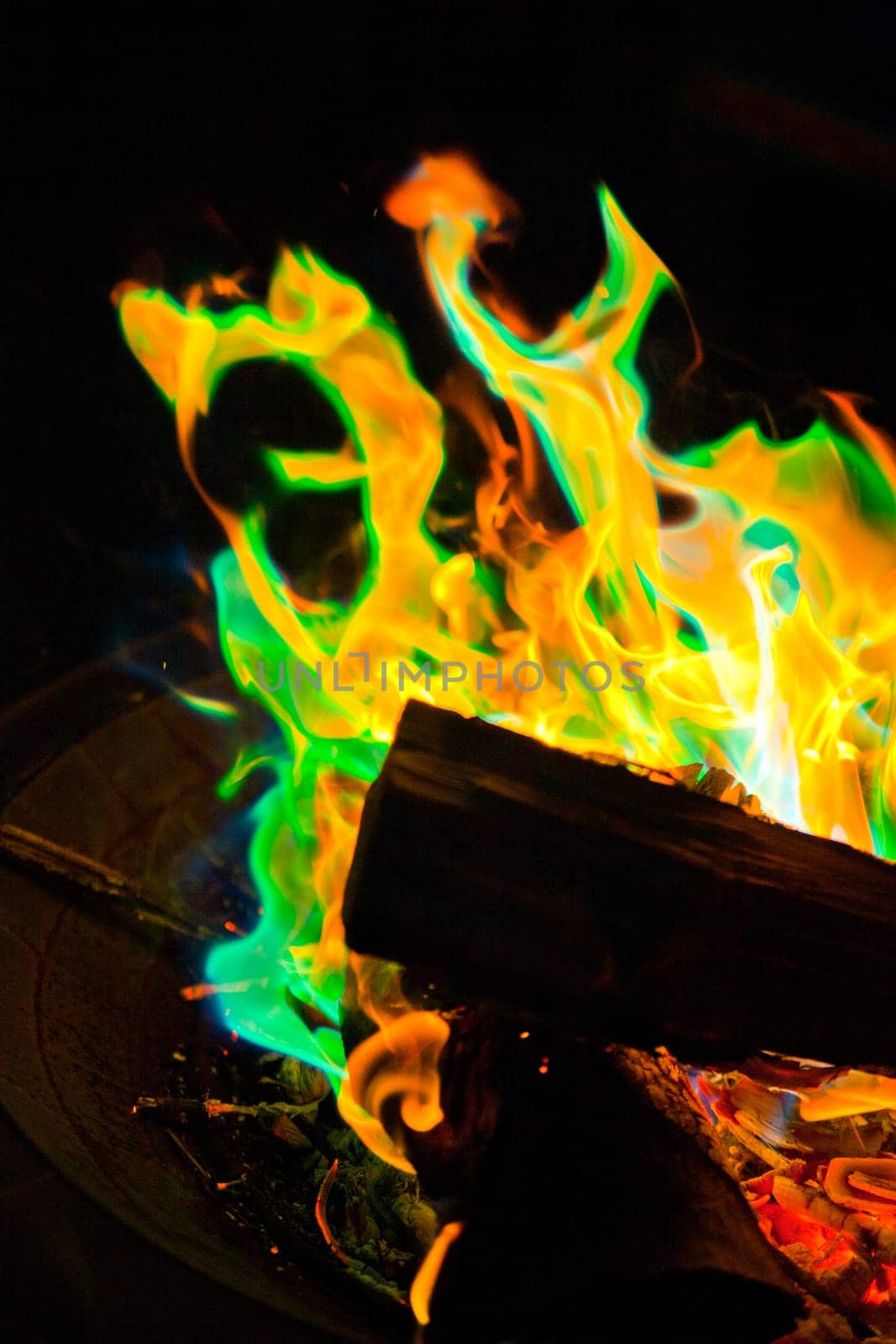 Mysterious Green Flames of Outdoor Nighttime close-up by njproductions