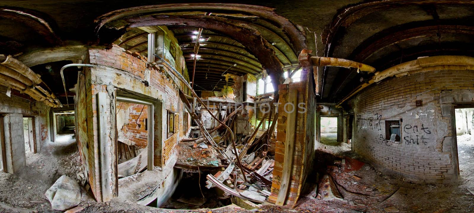 Abandoned TB Hospital in Lima, Ohio - Panoramic View of Decaying Interior by njproductions