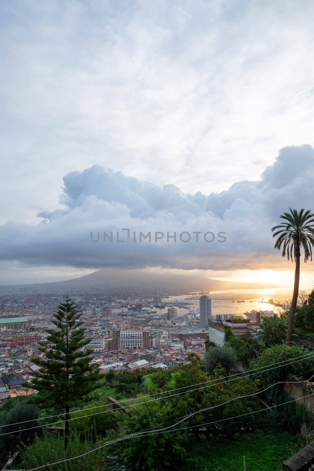 Cityscape of the city of Napoli in the morning with Vesuvius in the background by martinscphoto