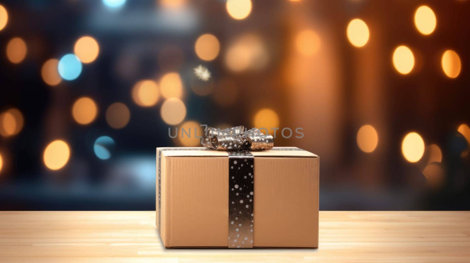 Delivered parcel box under Christmas tree. Christmas online shopping. Black Friday sale