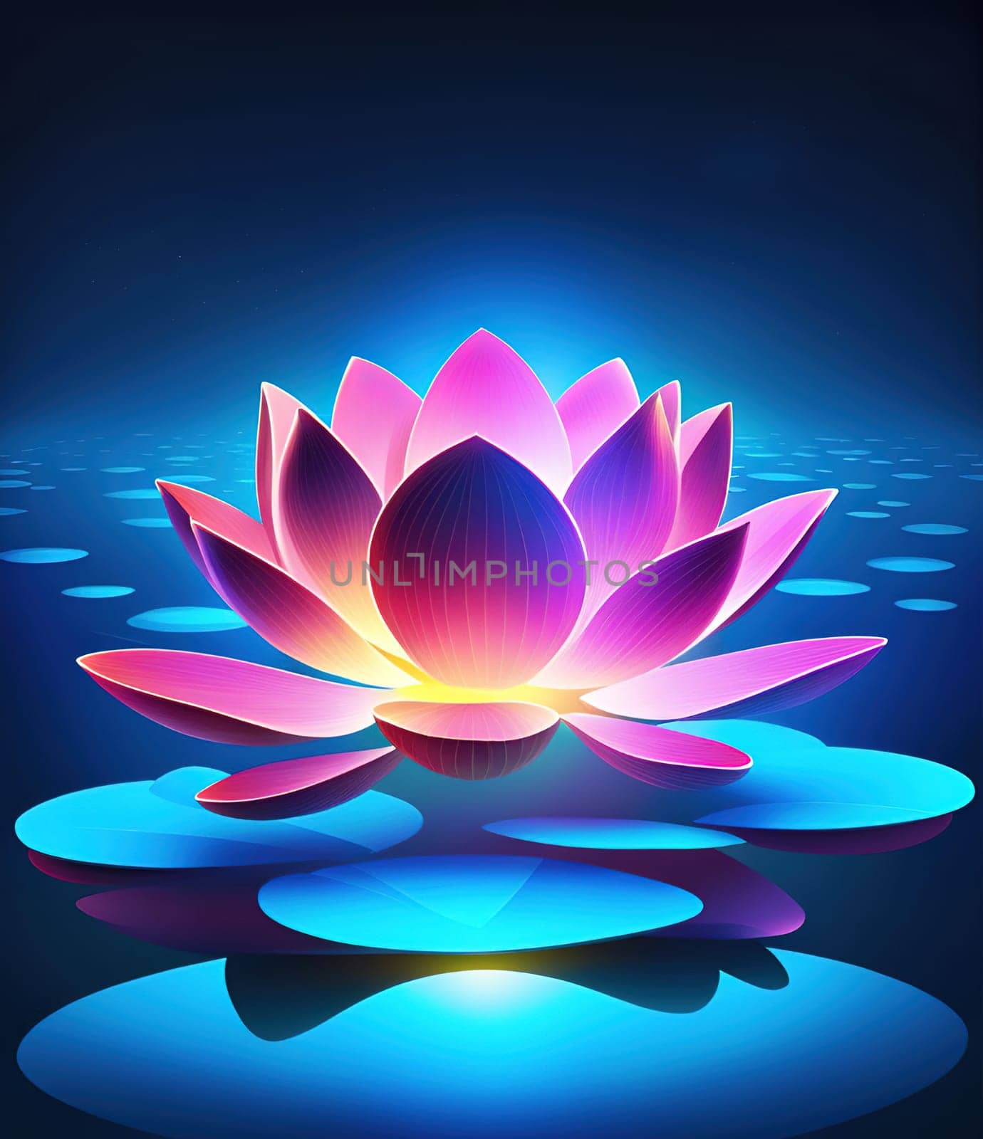 Beautiful lotus flower on dark blue background. Vector illustration.Beautiful blue lotus flower on the background of the night sky