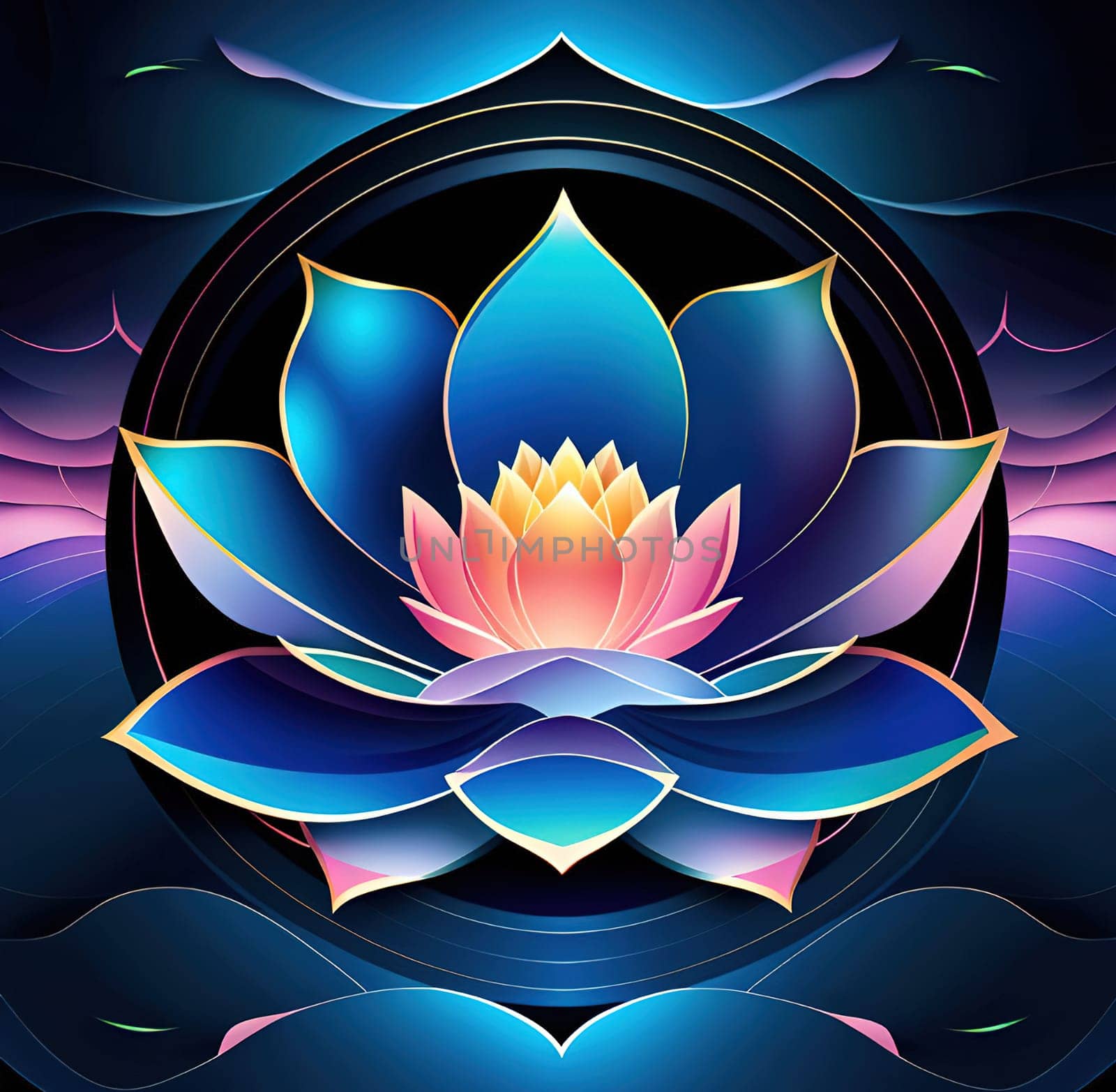 Beautiful lotus flower on dark blue background. Vector illustration.Beautiful blue lotus flower on the background of the night sky