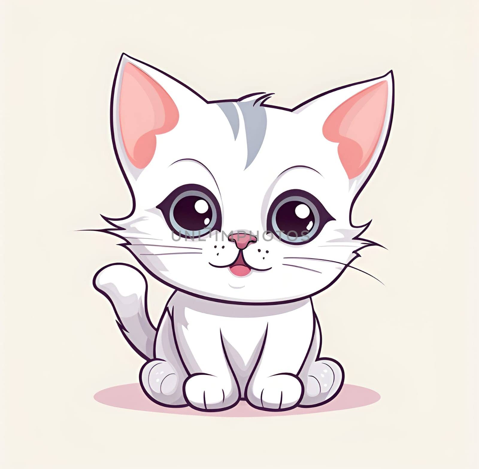 Illustration of Cute Cartoon Kitten on a Colored Background.Cute cartoon cat on colorful background. Vector illustration for your design
