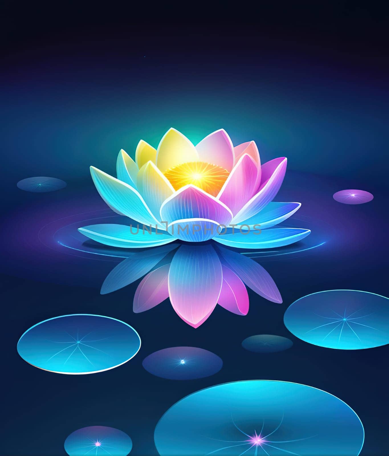 Beautiful lotus flower on dark blue background. Vector illustration.Beautiful blue lotus flower on the background of the night sky