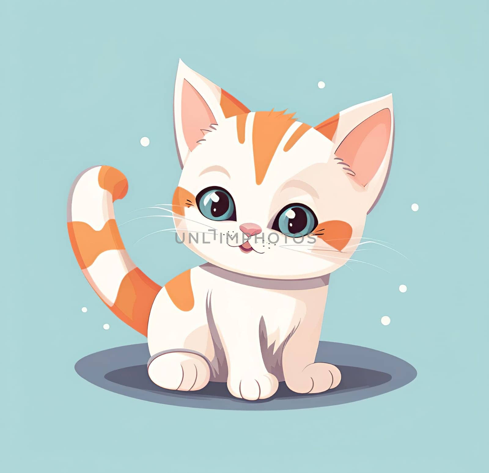Illustration of Cute Cartoon Kitten on a Colored Background.Cute cartoon cat on colorful background. Vector illustration for your design