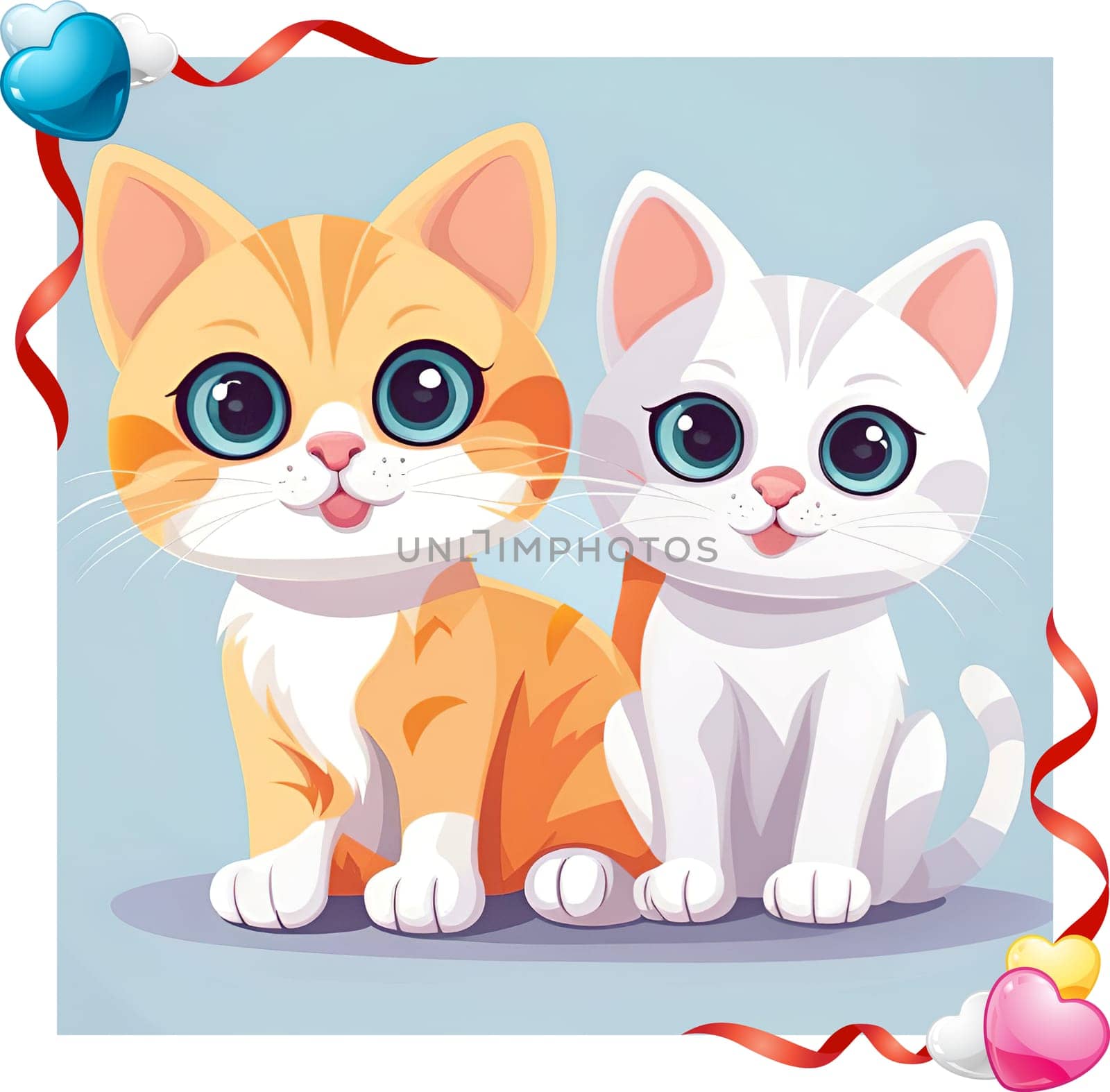 Illustration of Cute Cartoon Kitten on a Colored Background.Cute cartoon cat on colorful background. Vector illustration for your design