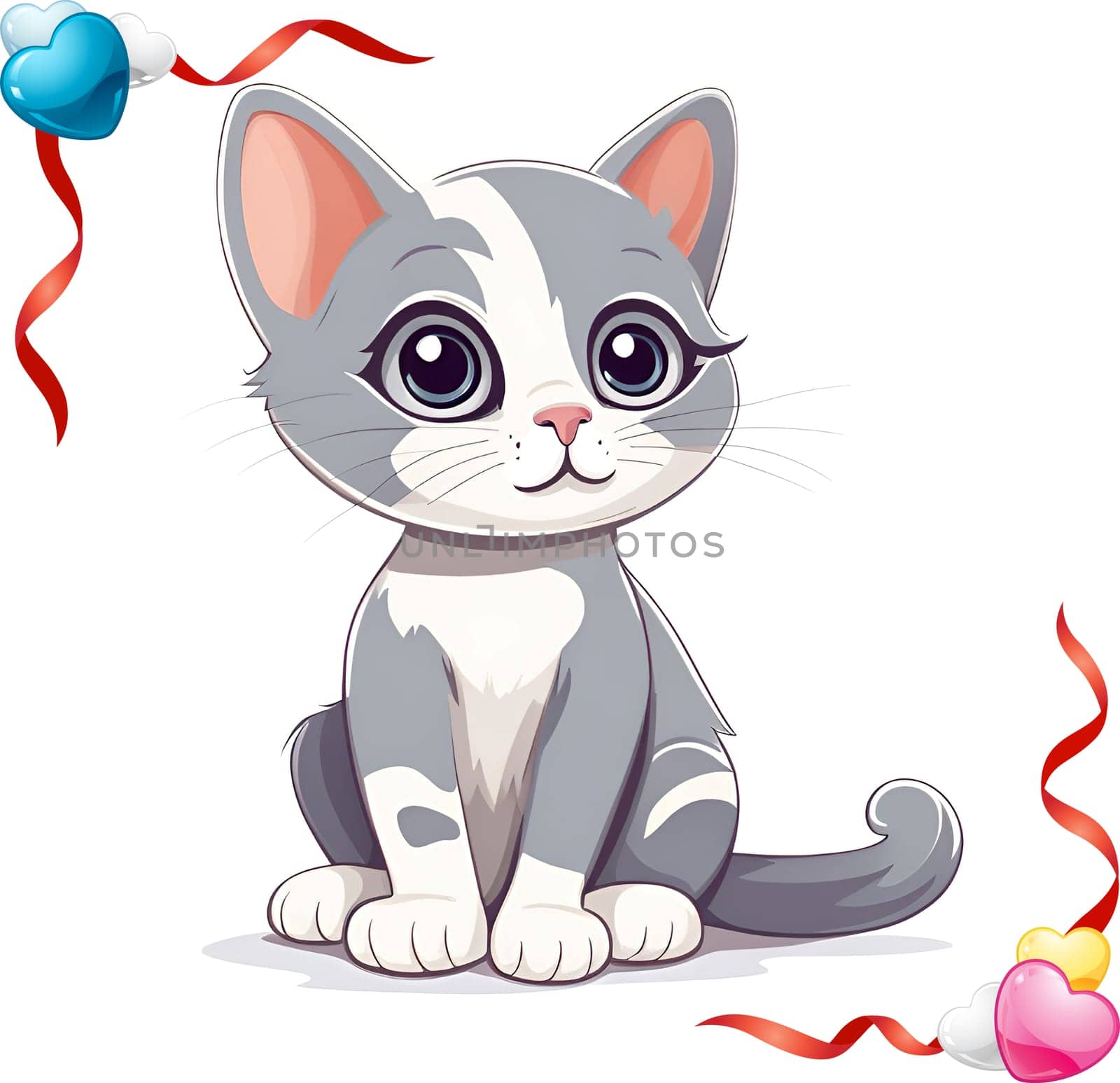 Illustration of Cute Cartoon Kitten on a Colored Background.Cute cartoon cat on colorful background. Vector illustration for your design