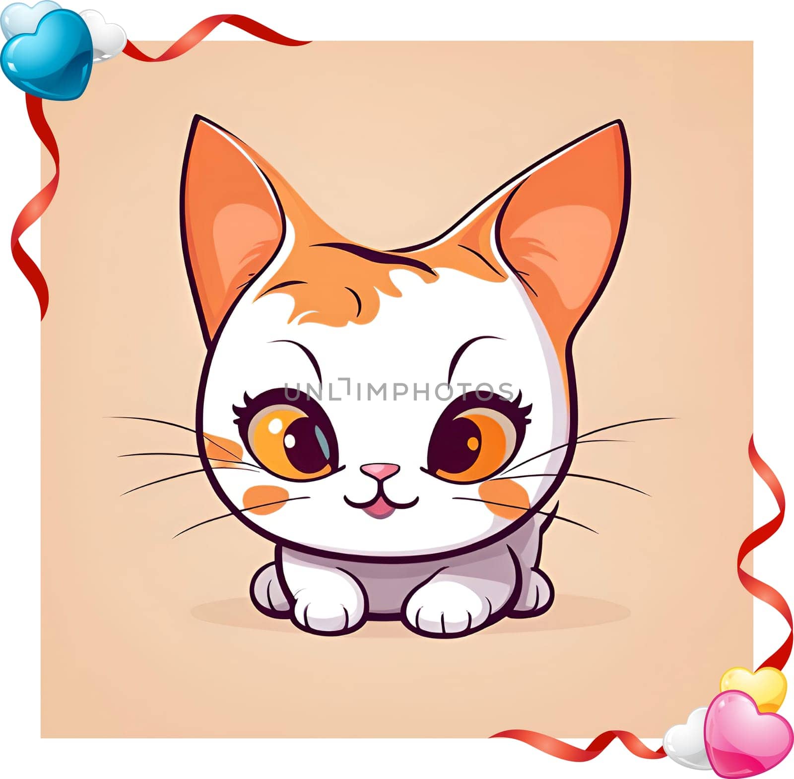 Illustration of Cute Cartoon Kitten on a Colored Background.Cute cartoon cat on colorful background. Vector illustration for your design