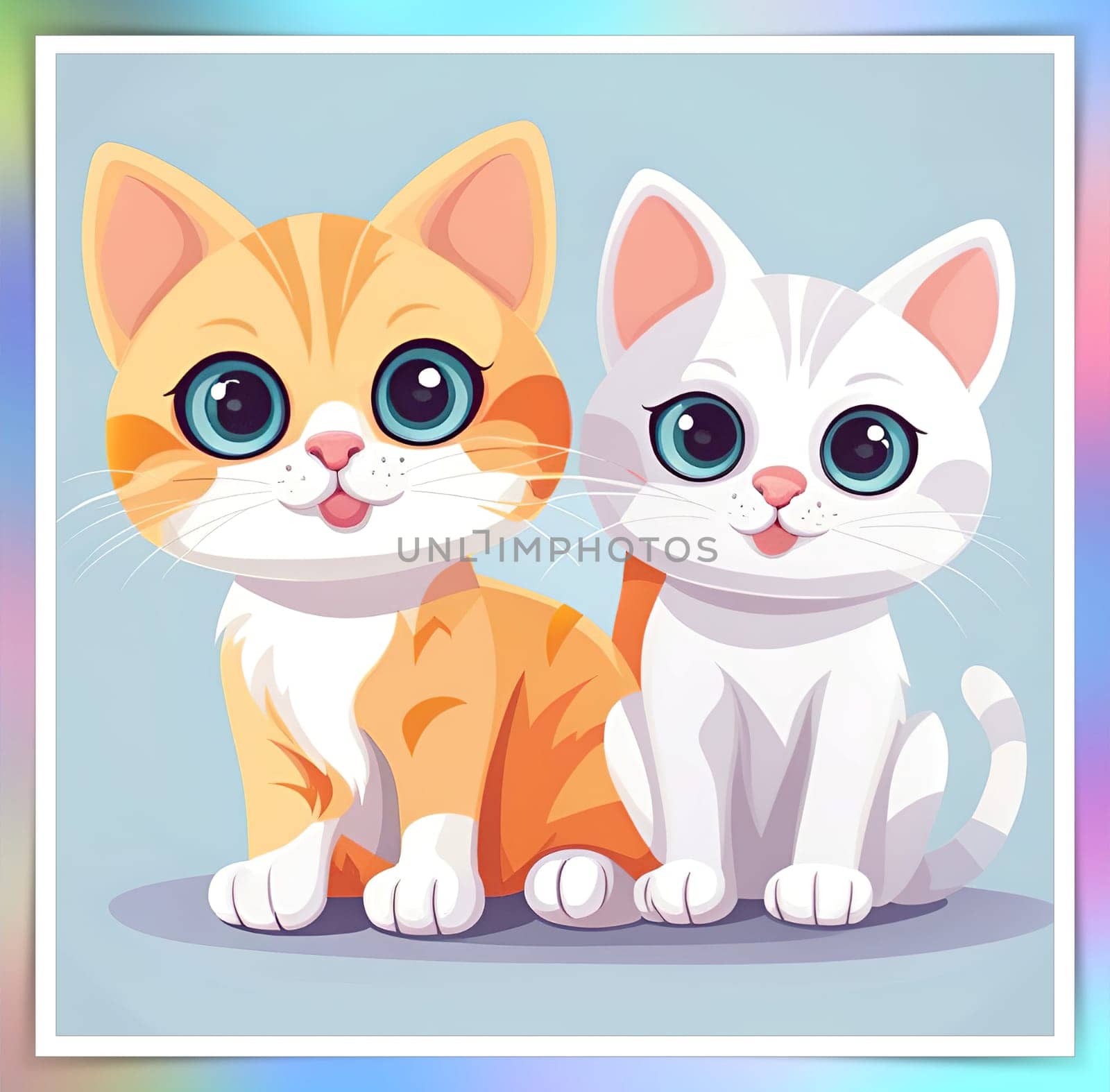 Illustration of Cute Cartoon Kitten on a Colored Background.Cute cartoon cat on colorful background. Vector illustration for your design