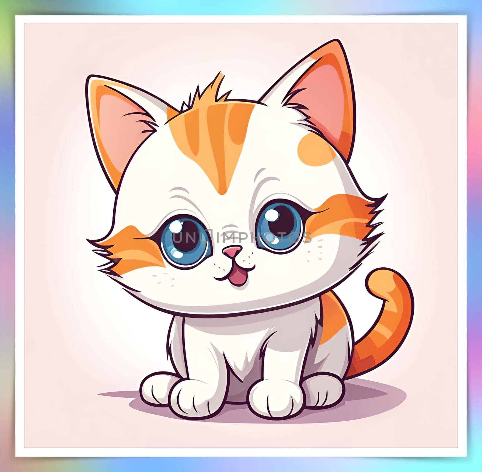 Illustration of Cute Cartoon Kitten on a Colored Background.Cute cartoon cat on colorful background. Vector illustration for your design