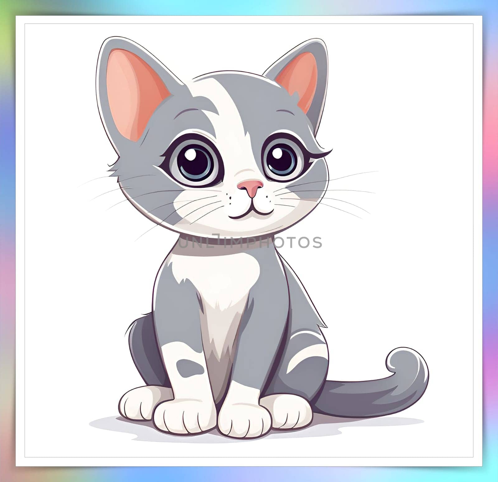 Illustration of Cute Cartoon Kitten on a Colored Background.Cute cartoon cat on colorful background. Vector illustration for your design