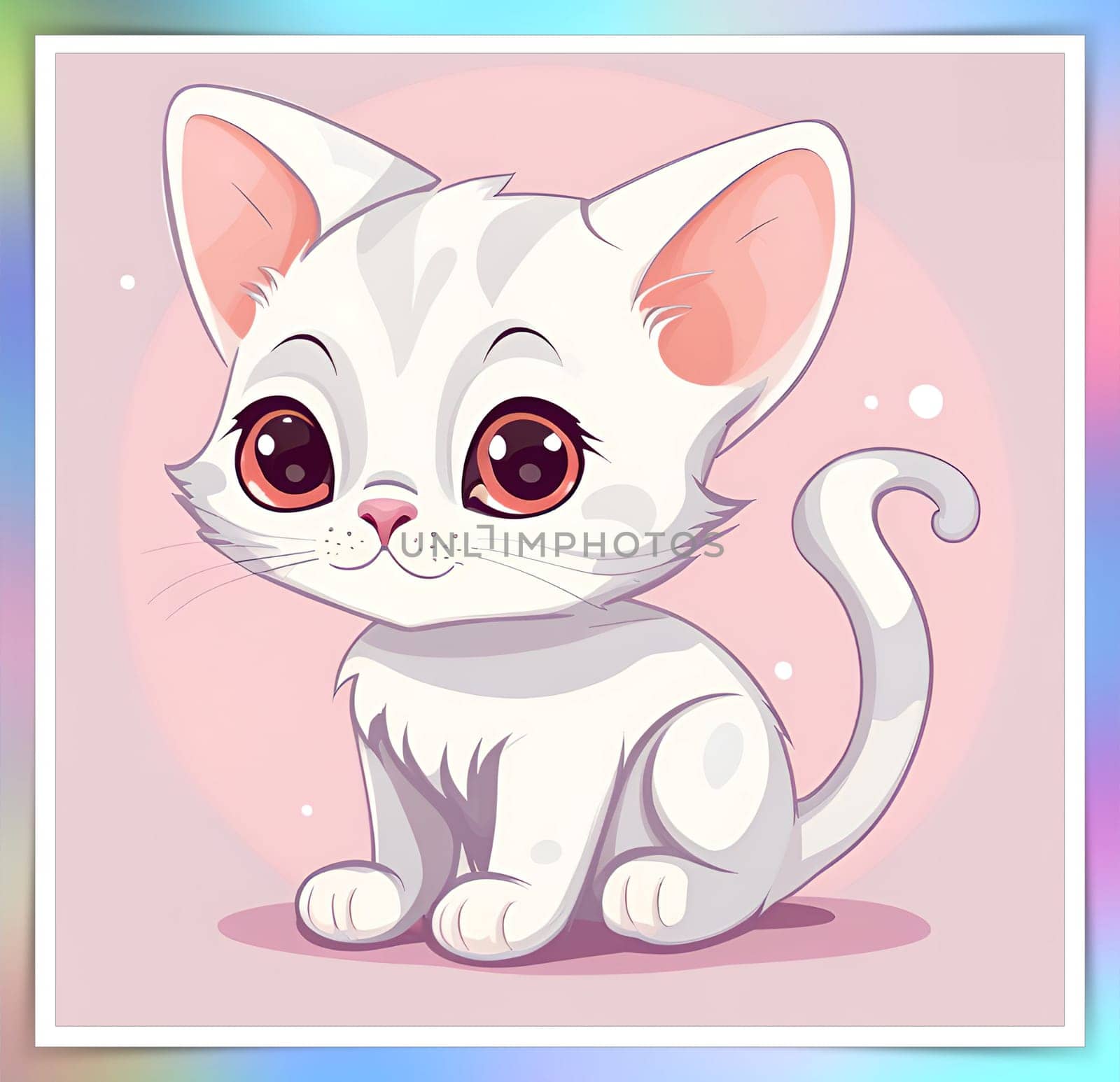 Illustration of Cute Cartoon Kitten on a Colored Background.Cute cartoon cat on colorful background. Vector illustration for your design