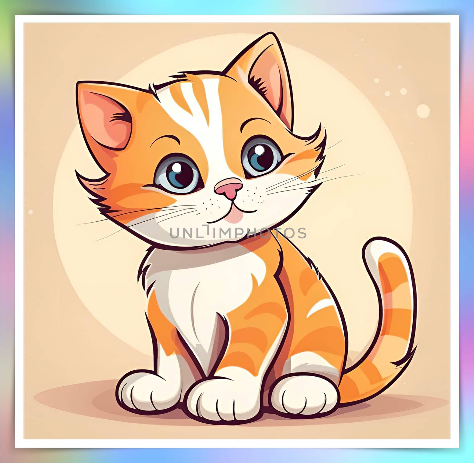 Illustration of Cute Cartoon Kitten on a Colored Background.Cute cartoon cat on colorful background. Vector illustration for your design