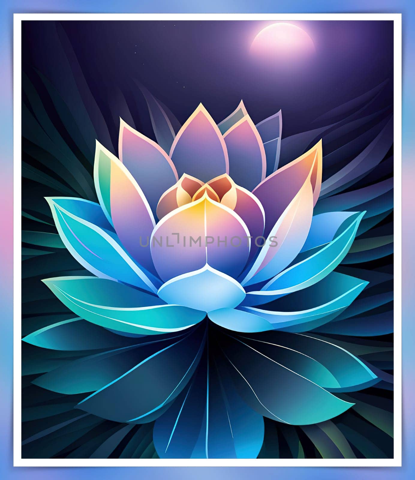 Beautiful lotus flower on dark blue background. Vector illustration.Beautiful blue lotus flower on the background of the night sky