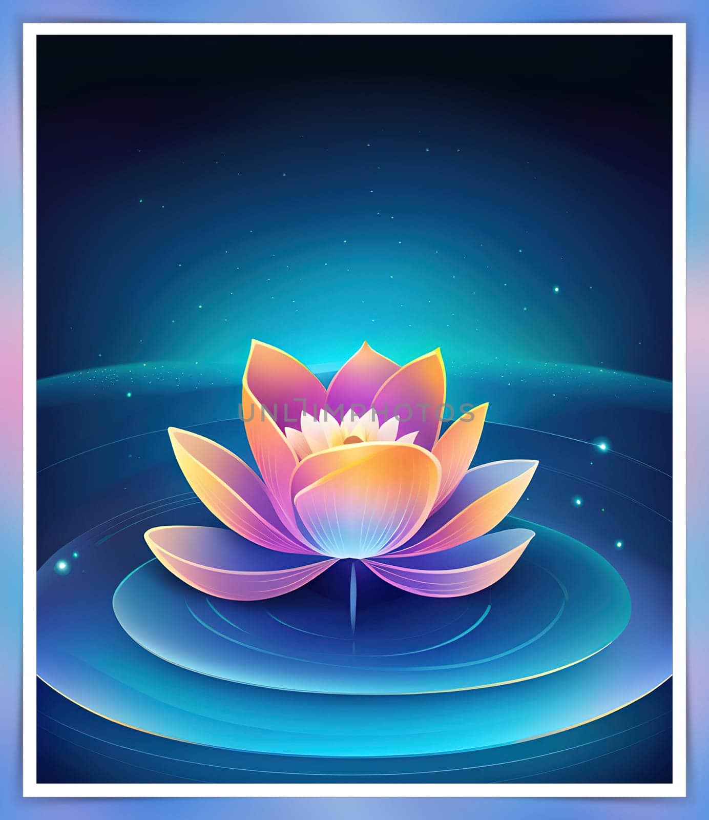 Beautiful lotus flower on dark blue background. Vector illustration.Beautiful blue lotus flower on the background of the night sky
