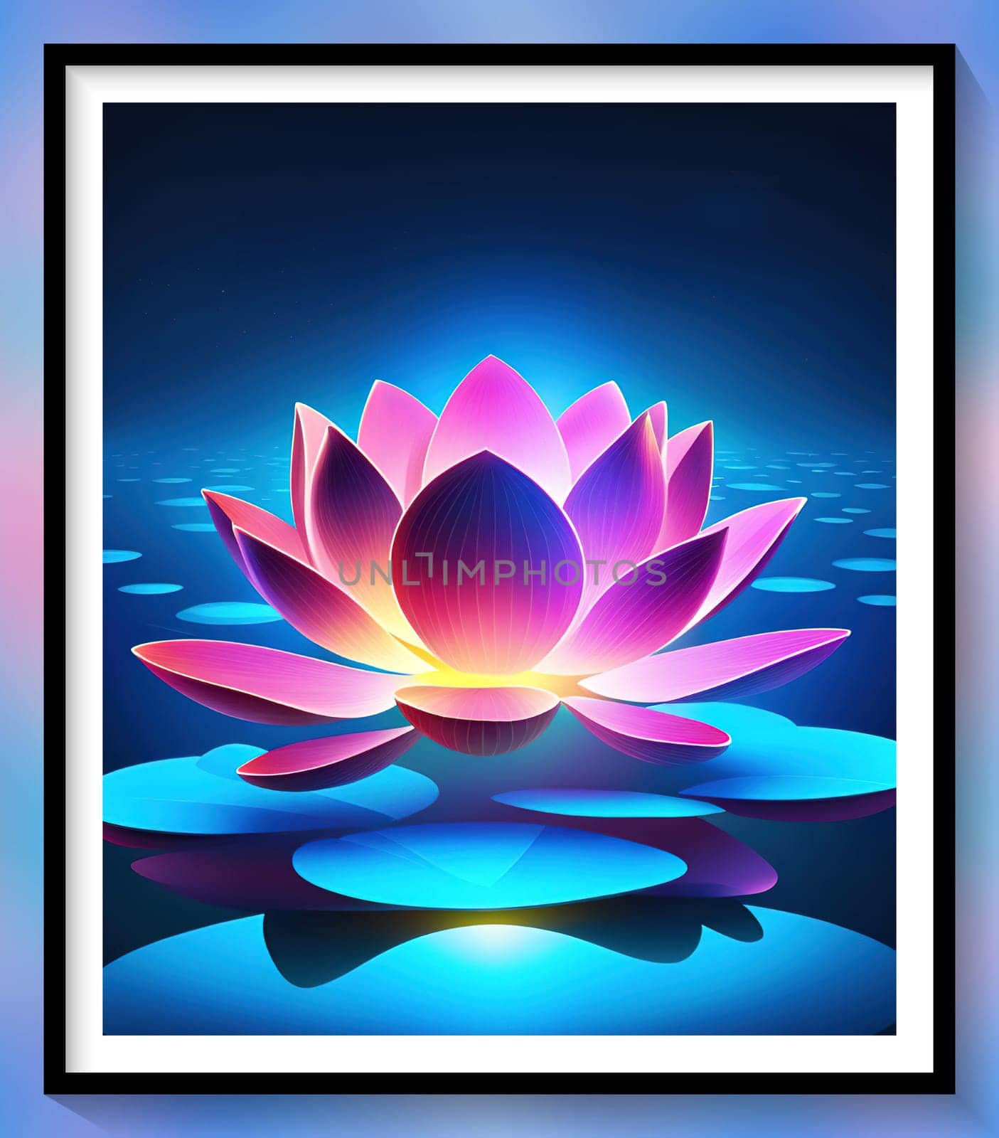 Beautiful lotus flower on dark blue background. Vector illustration.Beautiful blue lotus flower on the background of the night sky