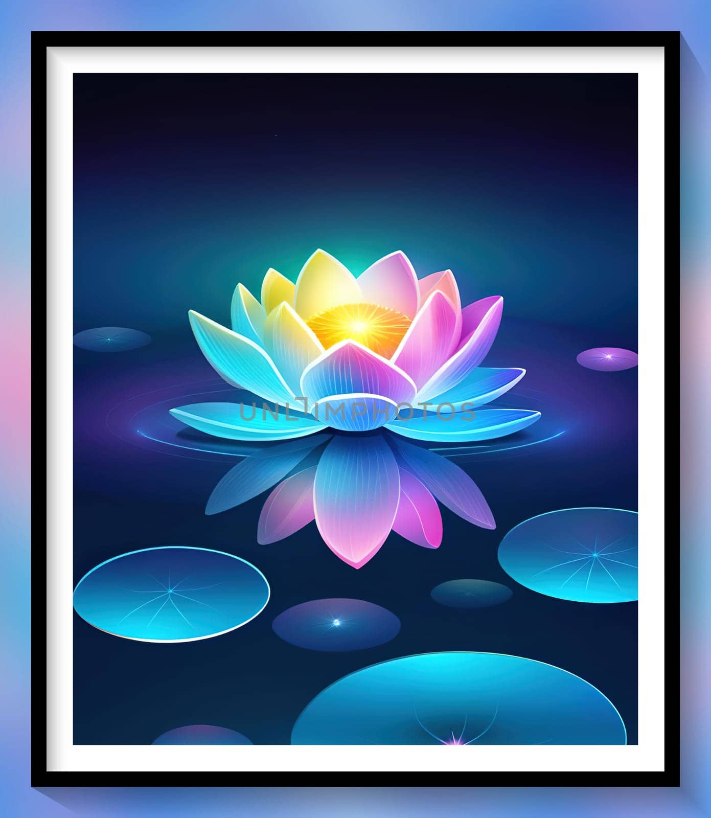 Beautiful lotus flower on dark blue background. Vector illustration.Beautiful blue lotus flower on the background of the night sky