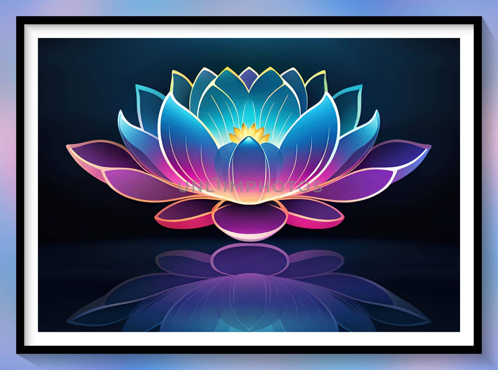 Beautiful lotus flower on dark blue background. Vector illustration.Beautiful blue lotus flower on the background of the night sky