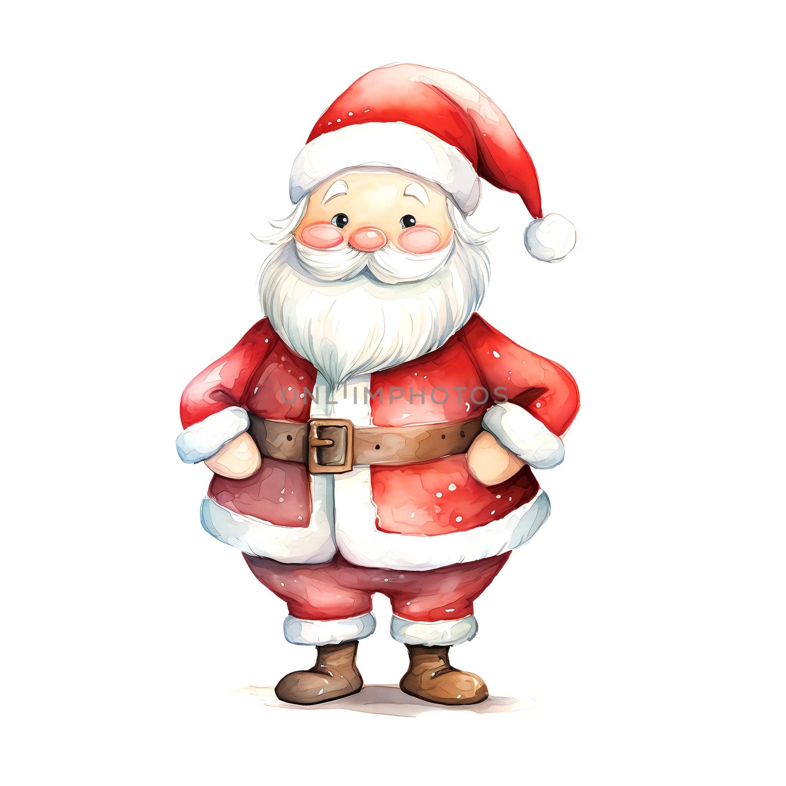 Watercolor Christmas Santa Claus Clipart is a great choice for creating cards, invitations, party supplies and decorations. AI generated.