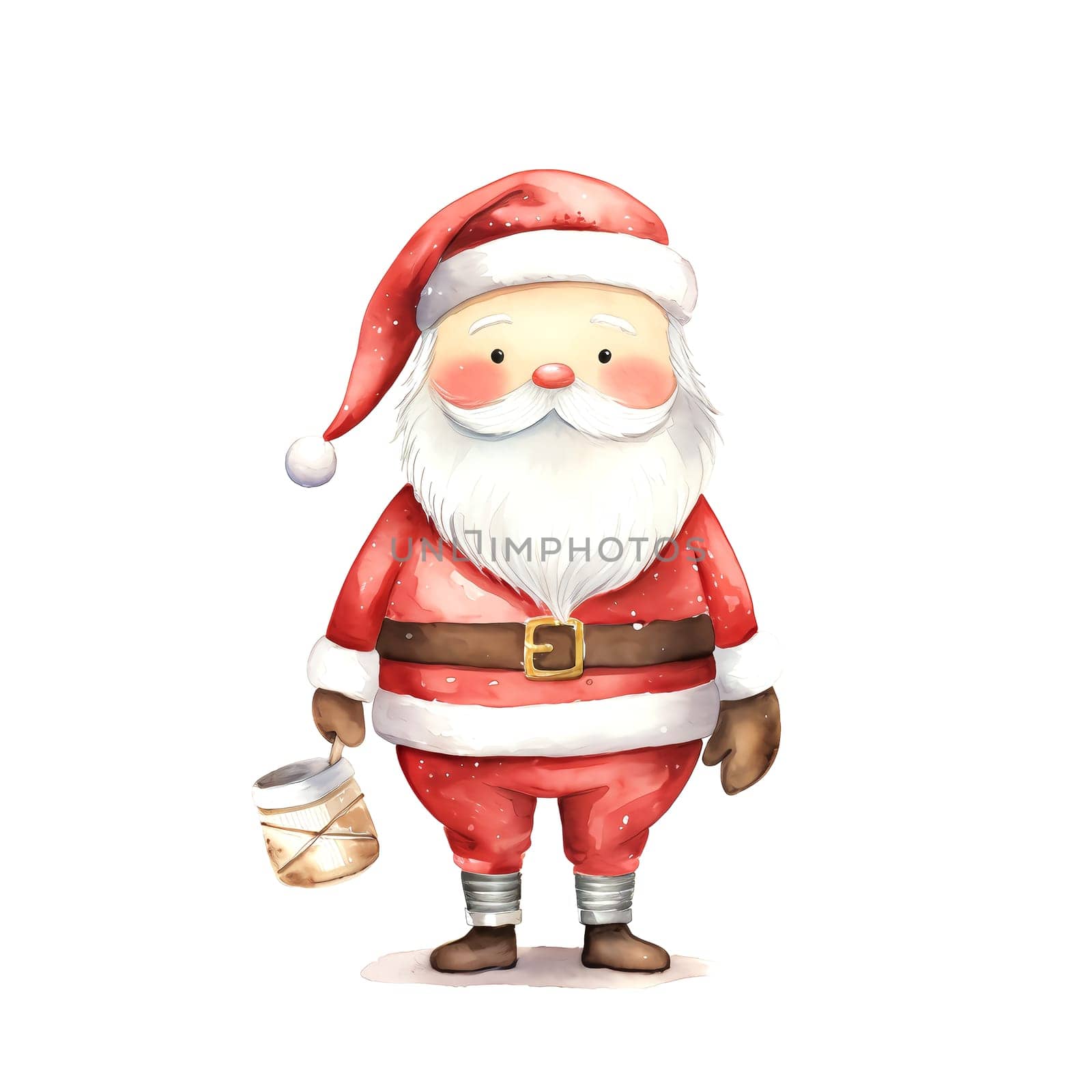 Watercolor Christmas Santa Claus Clipart is a great choice for creating cards, invitations, party supplies and decorations. AI generated.